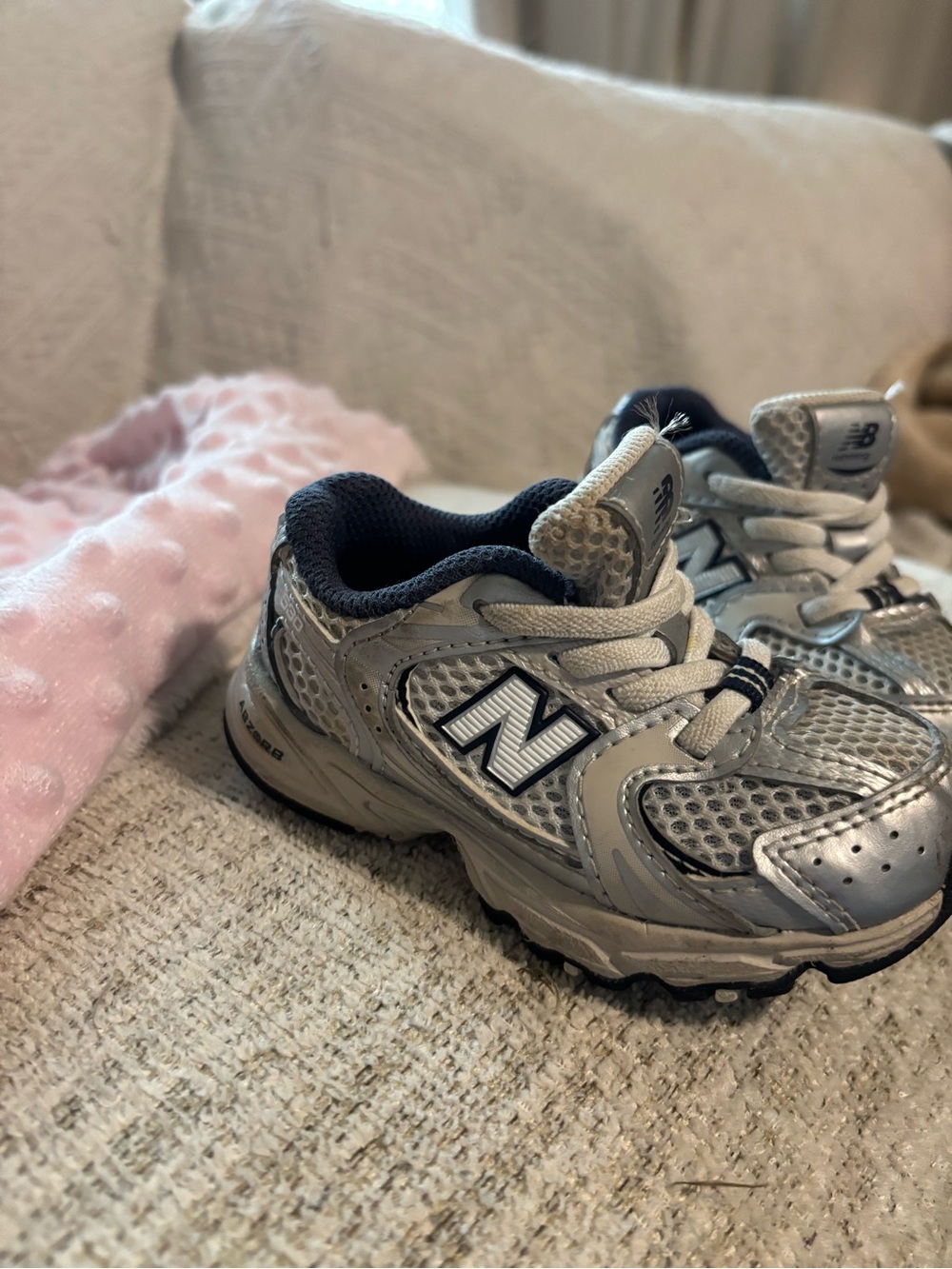 New Balance Kids Silver and Navy Athletic Sneakers